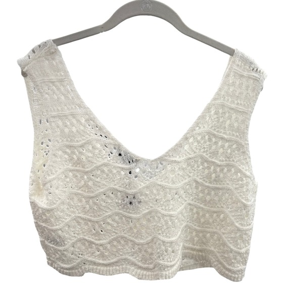 Pointelle Knit Tie Front Vest Ivory Sleeveless Boho Sweater Top Size XL NWT - Picture 5 of 9